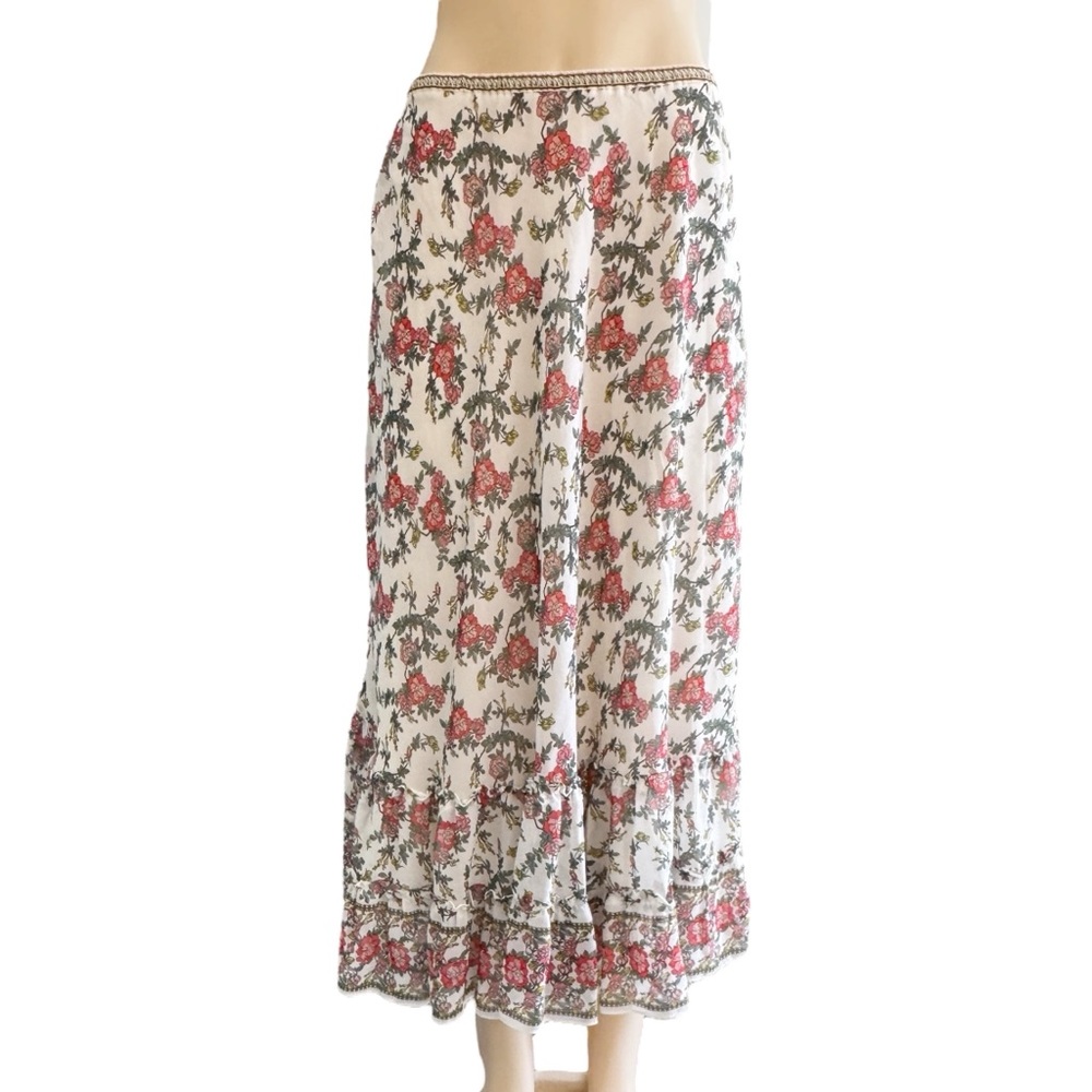 NEW Max Studio Red White Floral Tiered Maxi Skirt Boho Ruffle Flowy Cottagecore‎